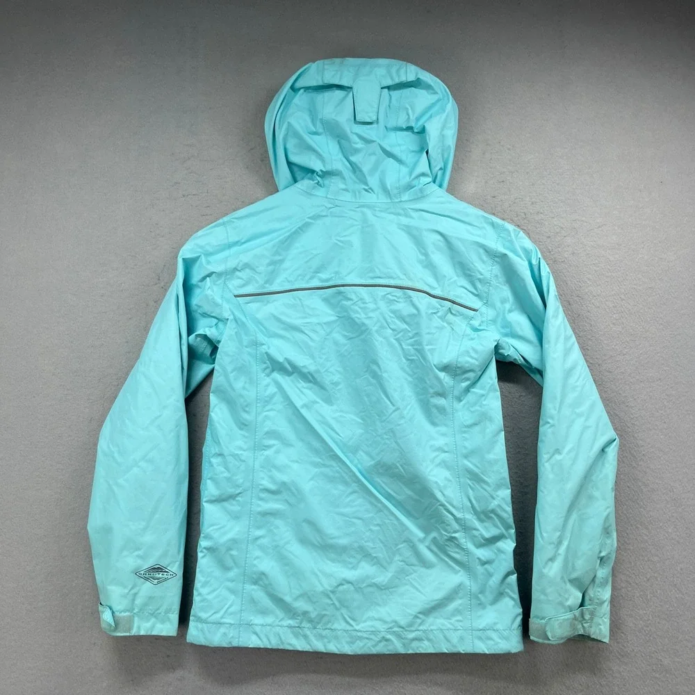 Columbia Rain Jacket Girls M 10/12 Aqua Blue Omni-Tech Hooded Outdoor Waterproof